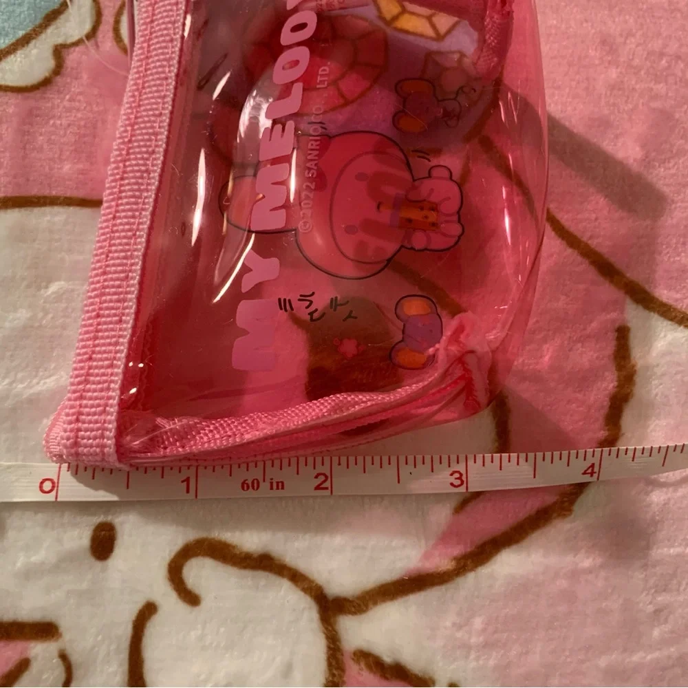 My Melody Drinking Boba Pink Clear Plastic Small Zip Coin Pouch NWT